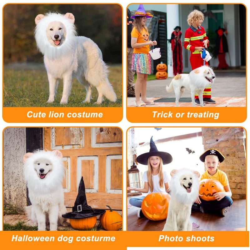 Vivifying Lion Mane Dog Costume, Adjustable Lion Wig with Faux Fur for Medium&Large Dogs, Halloween Dog Accessory Perfect for Parties, Photoshoots, and Role-Playing (Large, White) - Image 5